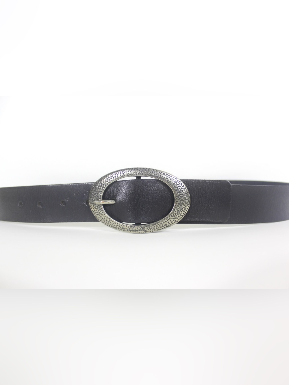 Vintage Black Leather Belt with Silver Statement Buckle